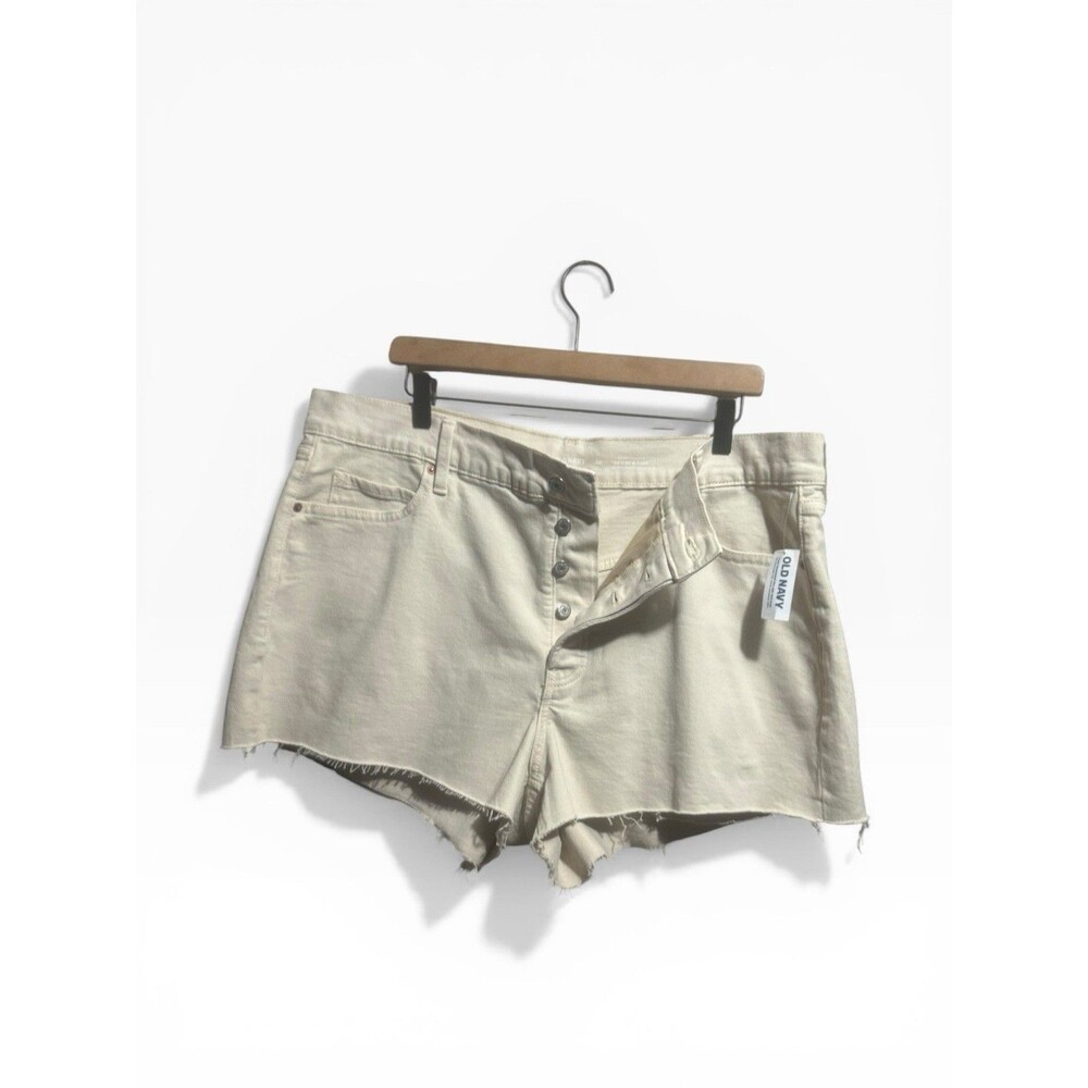 Old Navy Ski High Rise Shorts Womens 20 Plus Size Cream Neutral Denim Cut-Offs